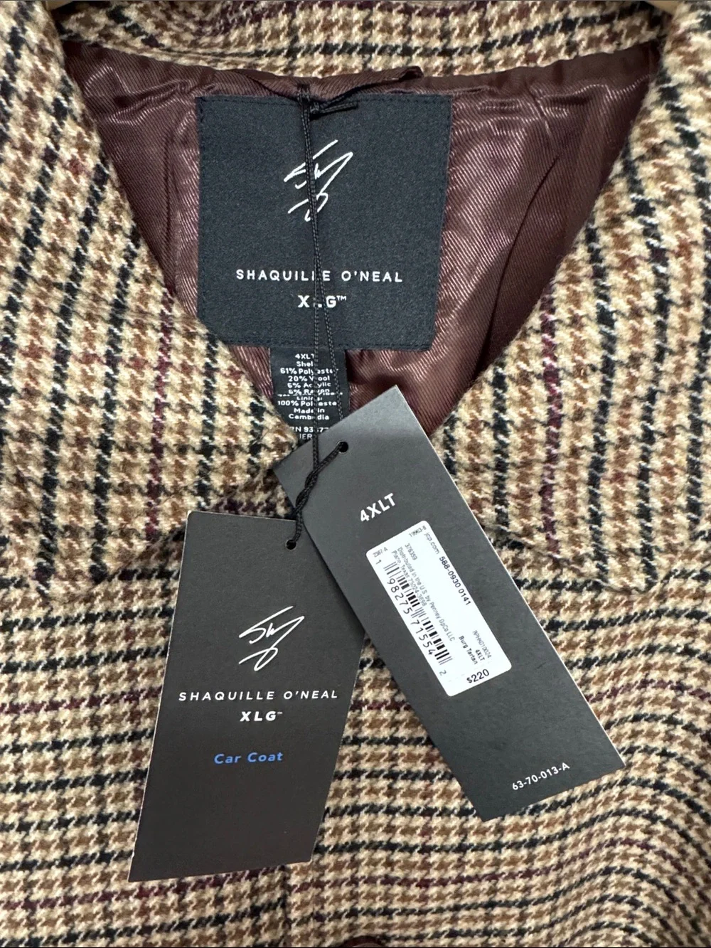 Shaq Car Coat Mens 4X Tall Brown Plaid Long Jacket 4XLT